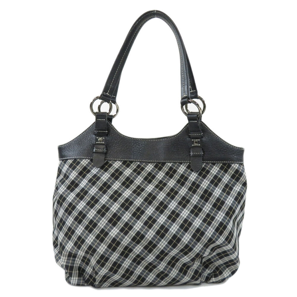 Burberry Leather Canvas Tote Blue Bag Label Blue